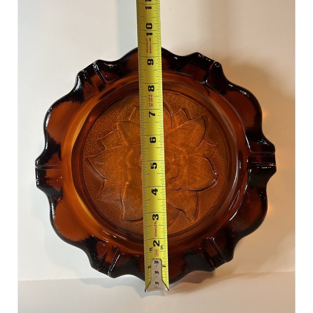 Vintage Amber Ashtray Paint Brush Trinket Coin Dish Indiana Glass MCM Heavy - Picture 8 of 11